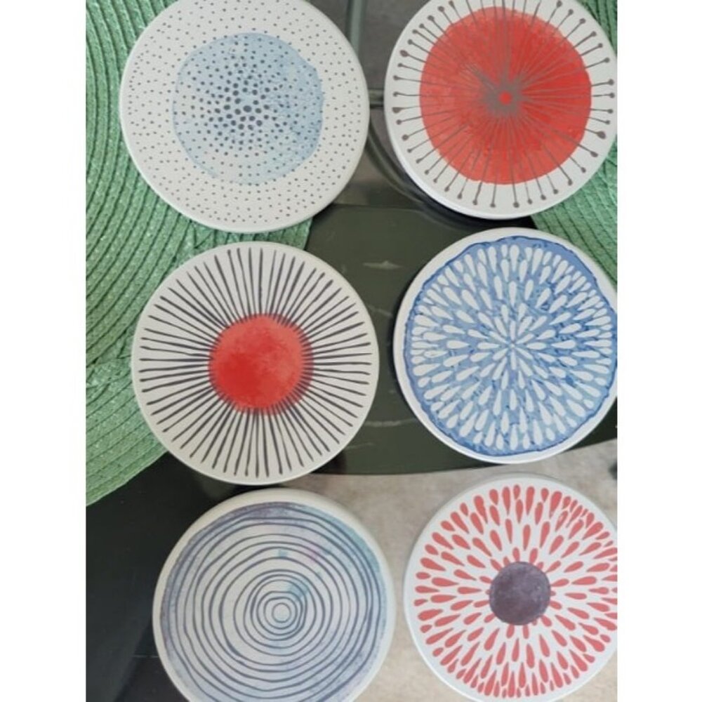 Set of 6 Coasters for Drinks Absorbing Round Ceramic Stone Coaster w Cork Base